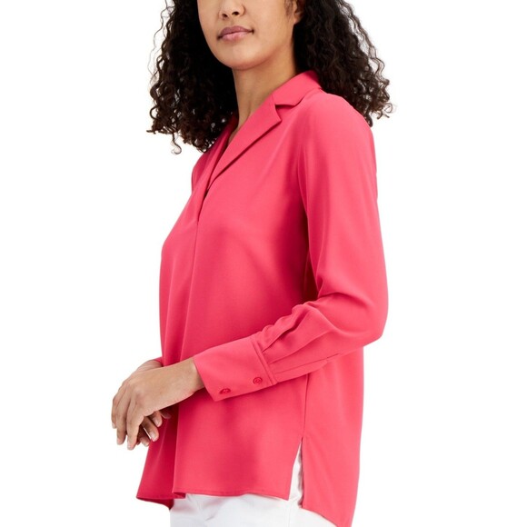Anne Klein Women's Long-Sleeve Lapel Blouse, Rich Camellia, S - Picture 3 of 3